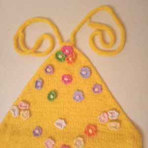 NWT🎁FREE GIFT INCLUDED Woven Crocheted HalterTop Stretchable Flowers Yellow